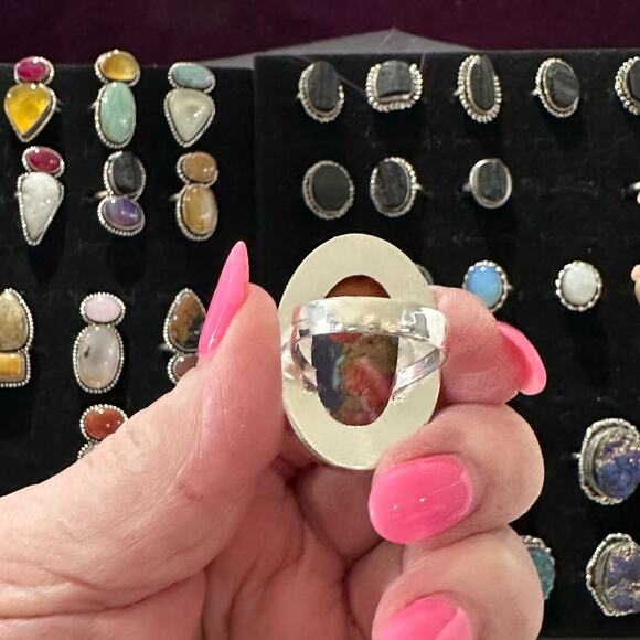 Orange blue pink  Spiny oyster solid sterling silver 925 ring handmade size 7 - Picture 3 of 8